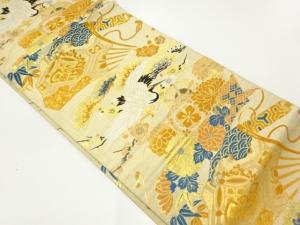 アンティーク　扇に鶴模様織出し丸帯（材料）